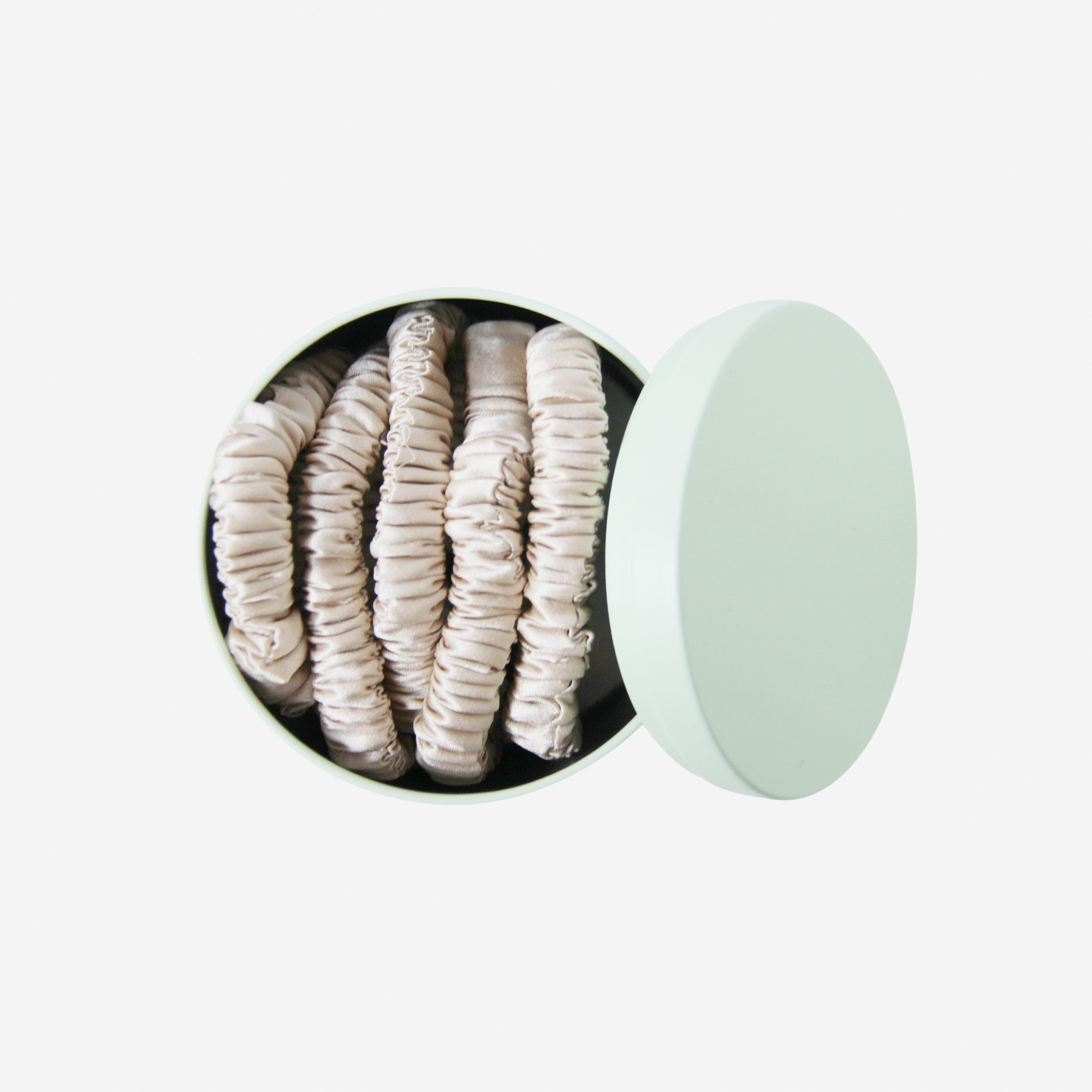 Set of 5 Champagne Silk Hair Ties in a Keepsake Tin