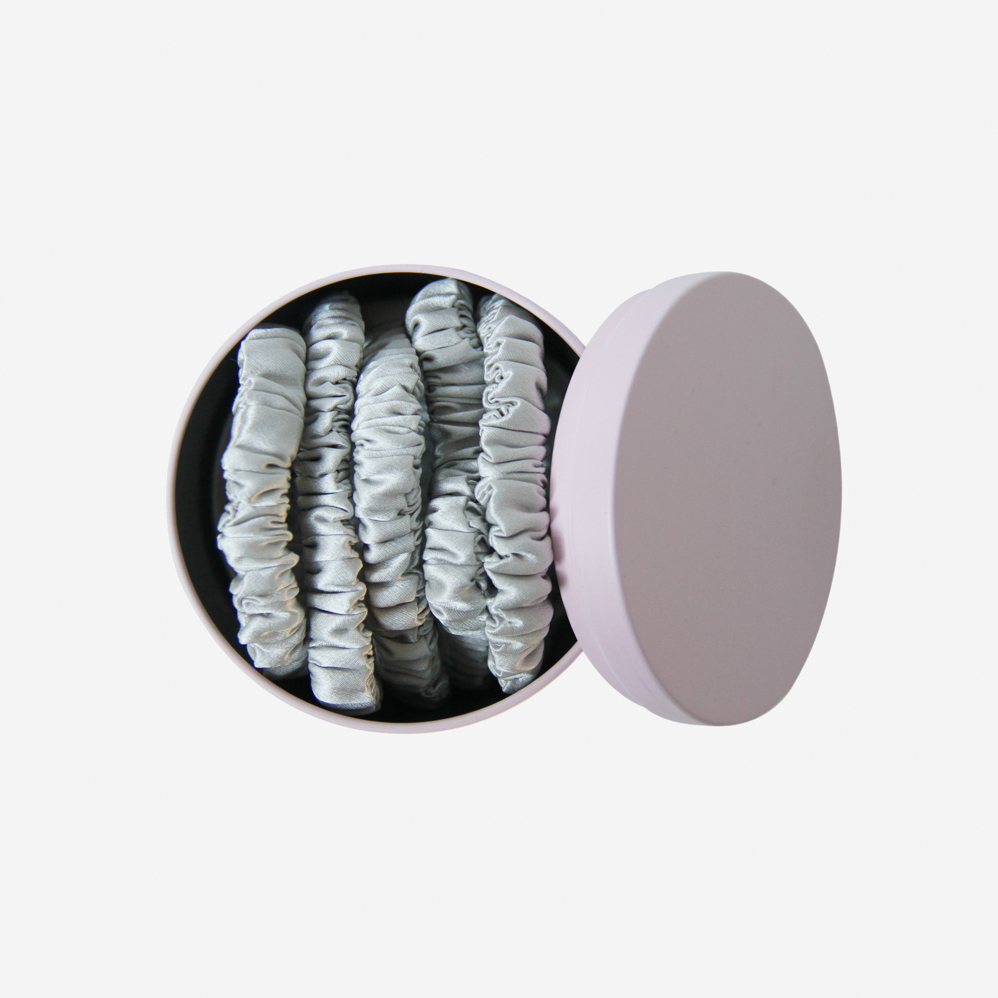 Set of 5 Silver Silk Hair Ties in a Keepsake Tin