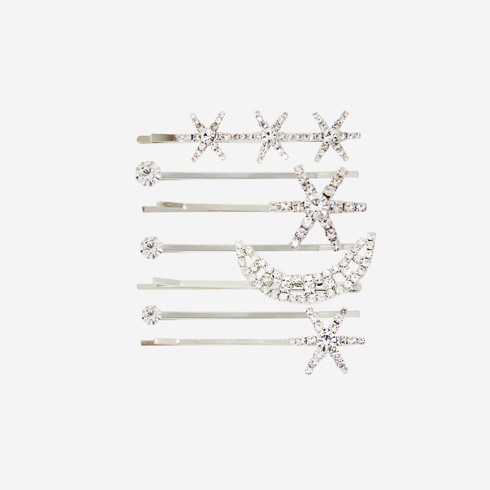 Set of 7 Crystal Star & Moon Hair Slides