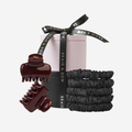 Burgundy & Black Silk Hair Ties & Hair Claw Gift Set