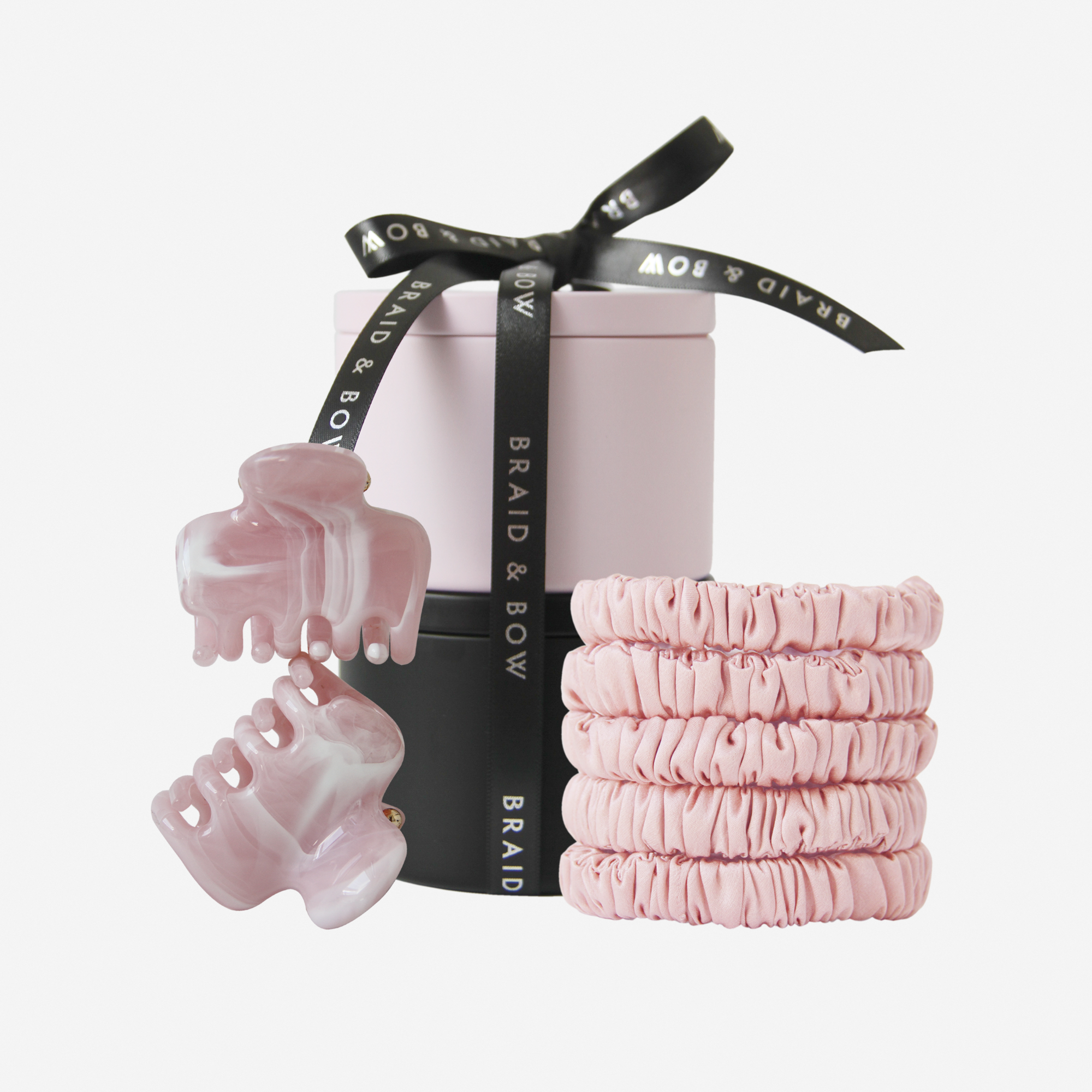 Pink Silk Hair Ties & Hair Claw Gift Set