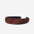 Chocolate Brown silk padded headband on an off white background