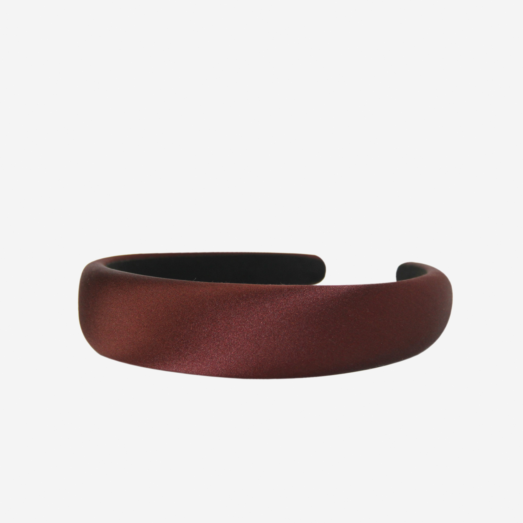 Chocolate Brown silk padded headband on an off white background