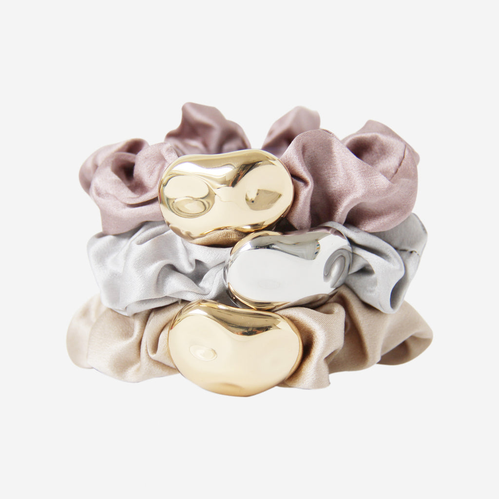 Silver Silk Scrunchie