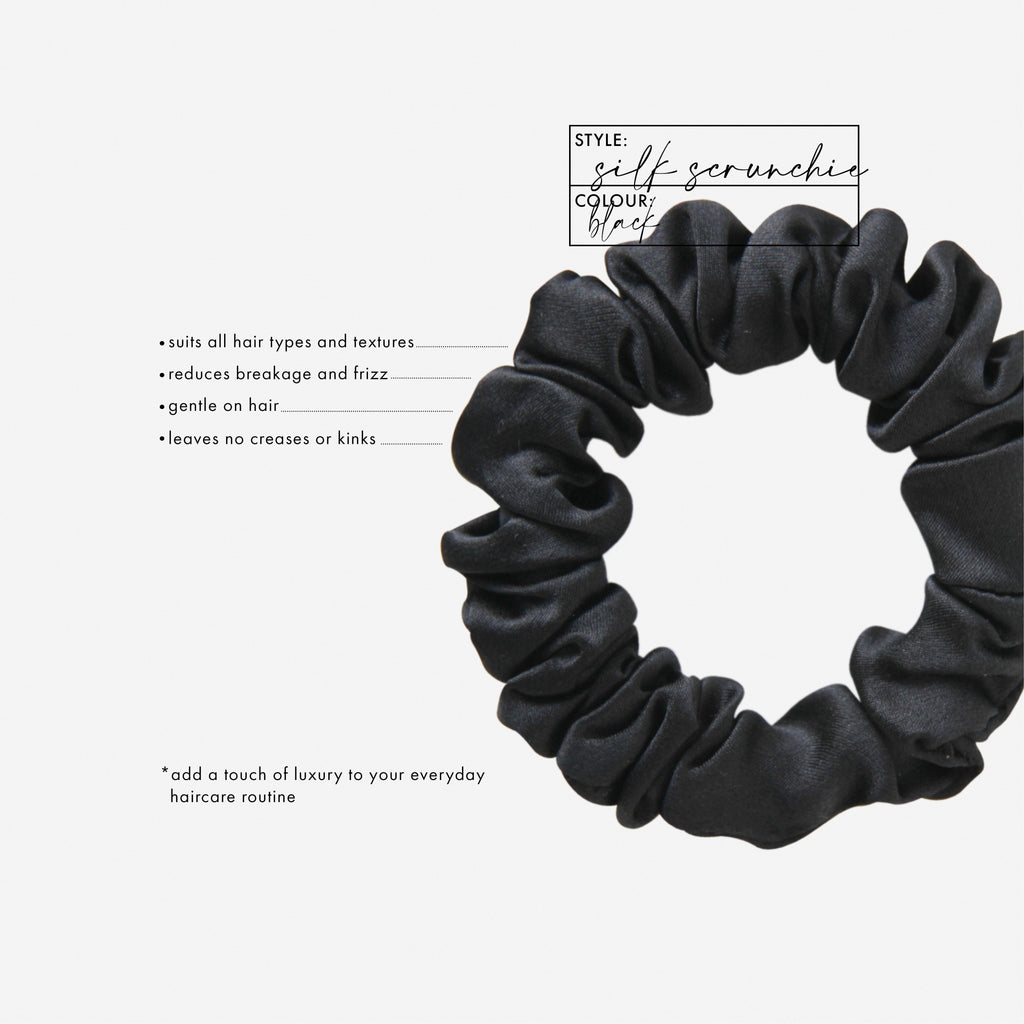 Set of 3 Black Silk Scrunchies in a Keepsake Tin