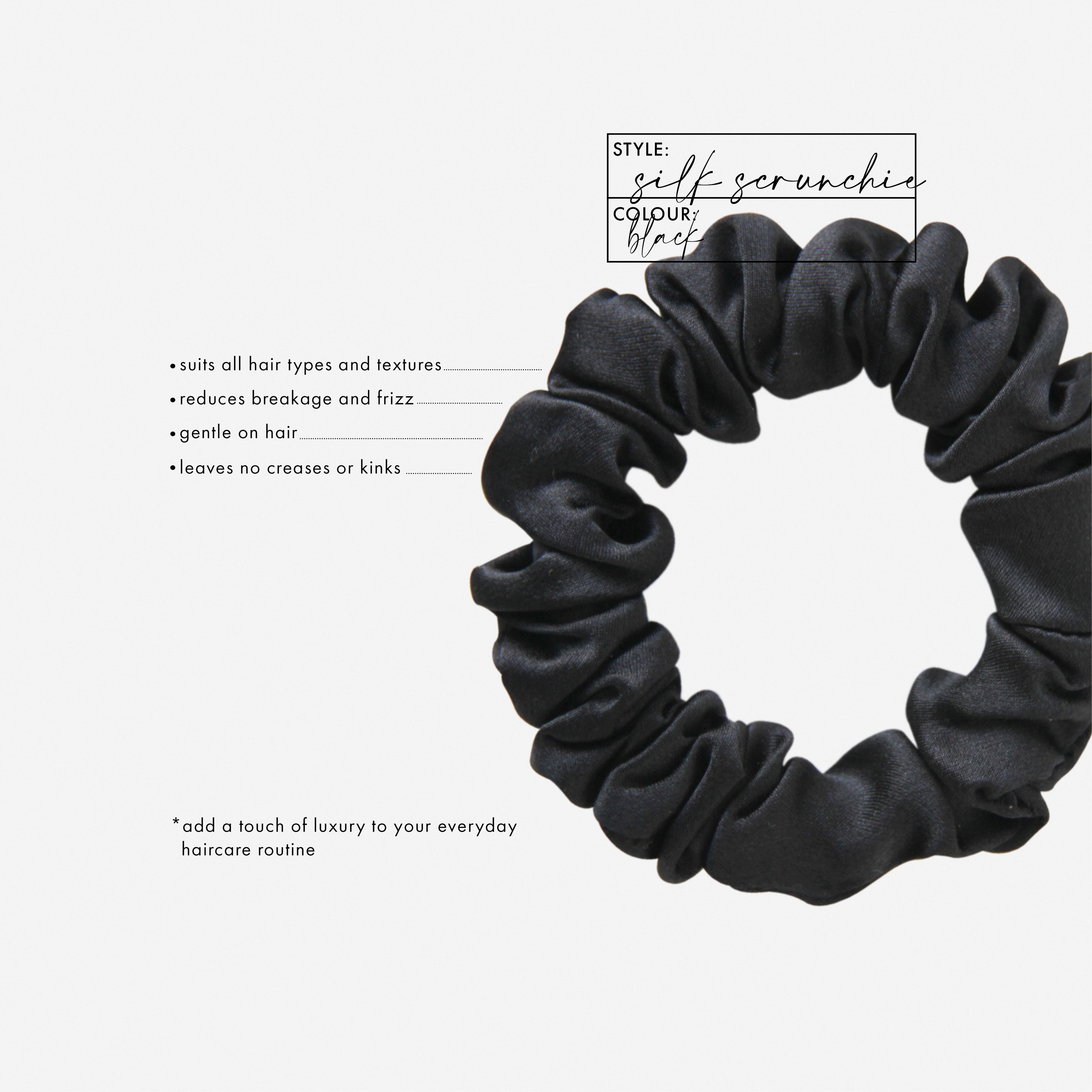 Set of 3 Black Silk Scrunchies in a Keepsake Tin