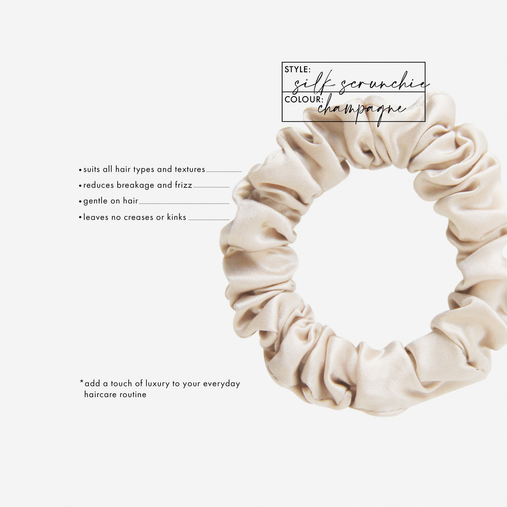 Set of 3 Champagne Silk Scrunchies in a Keepsake Tin