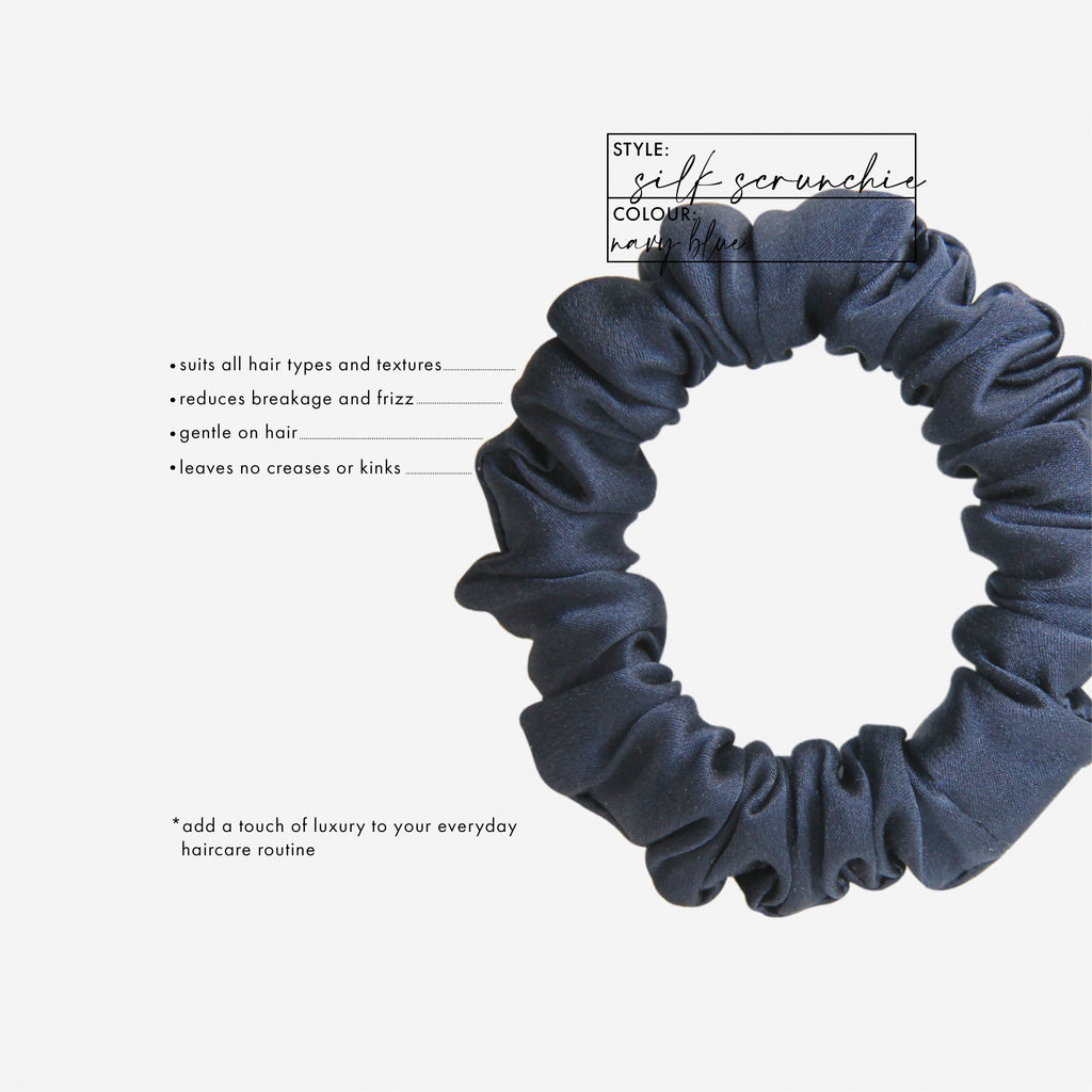 Set of 3 Navy Blue Silk Scrunchies in a Keepsake Tin