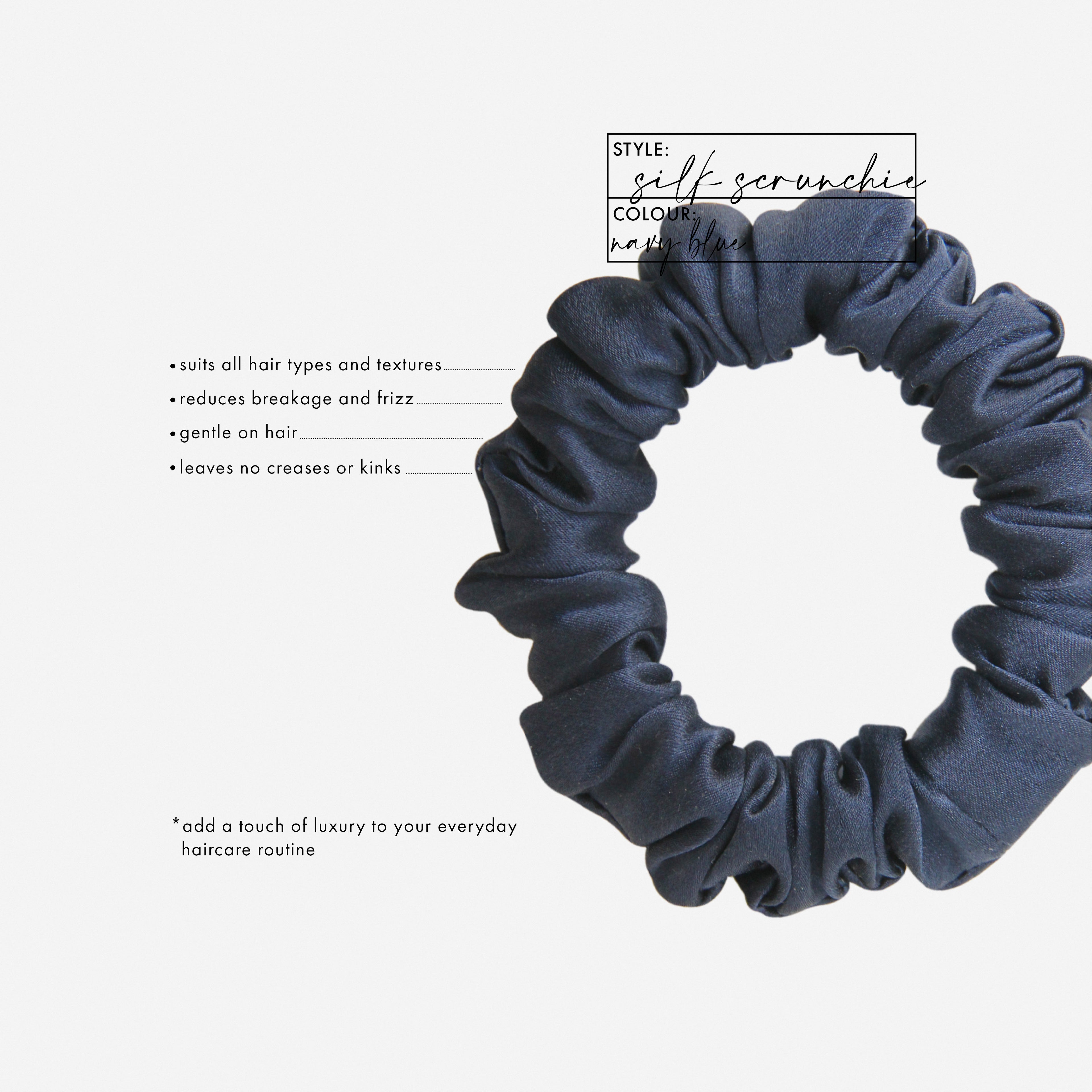Set of 3 Navy Blue Silk Scrunchies in a Keepsake Tin