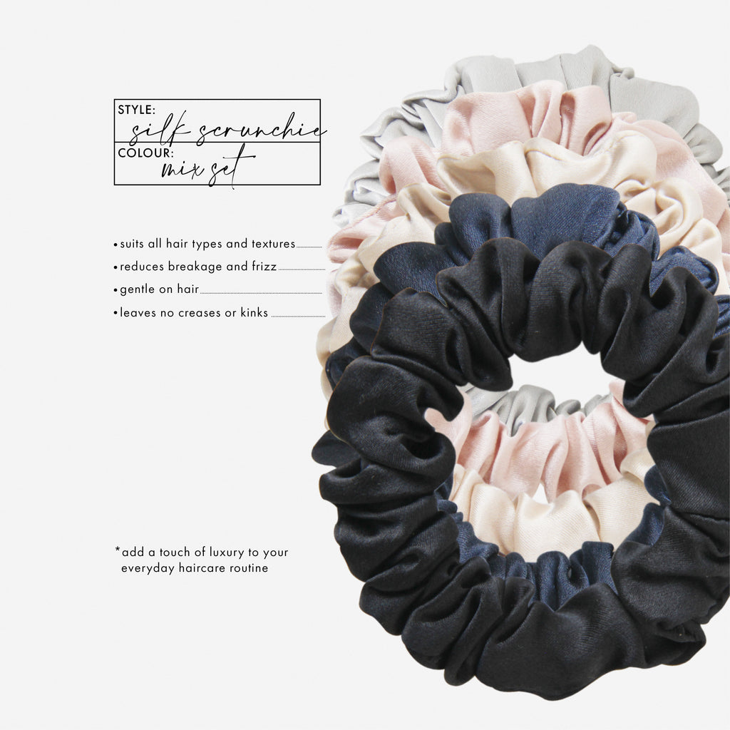 Set of 5 Silk Scrunchies in a Keepsake Tin