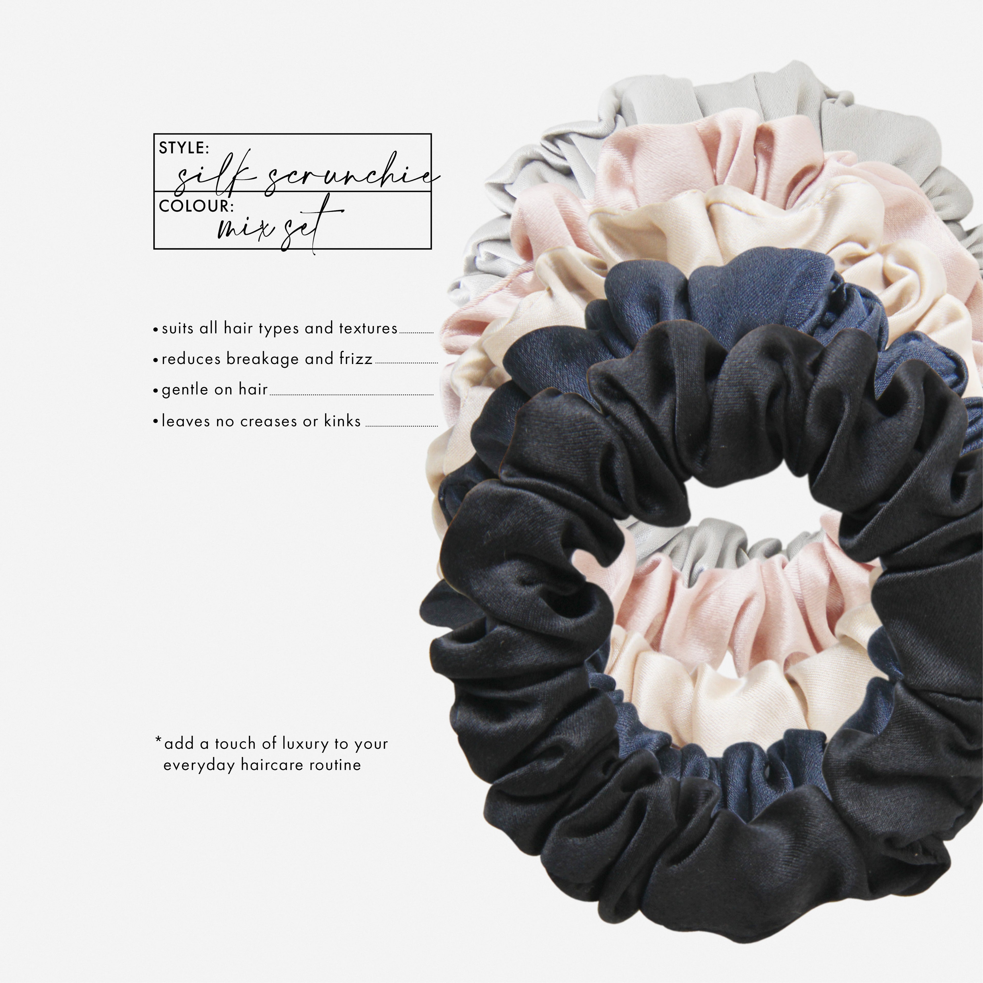 Set of 5 Silk Scrunchies in a Keepsake Tin