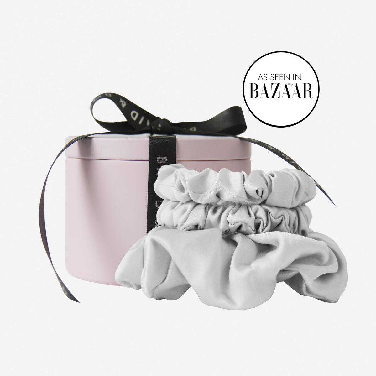 Set of 3 Silver Silk Scrunchies in a Keepsake Tin
