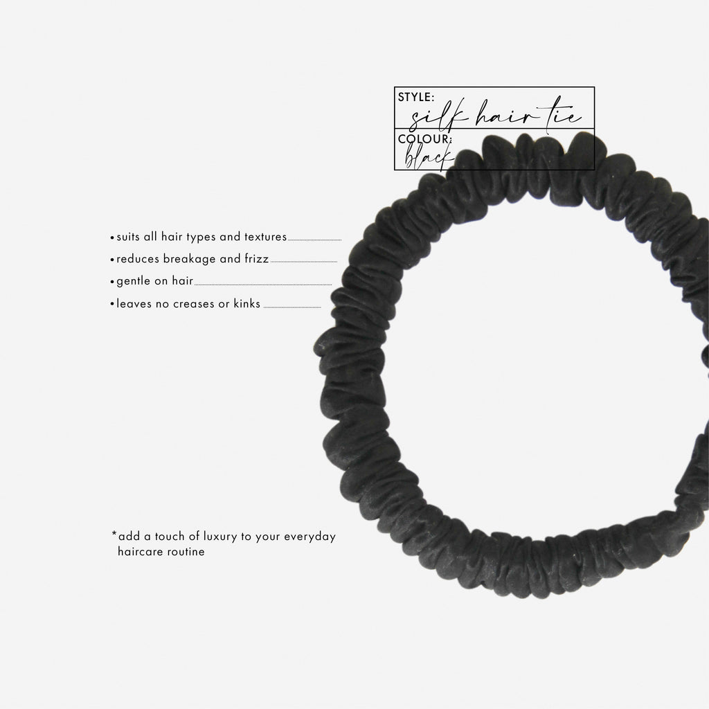 Set of 5 Black Silk Hair Ties in a Keepsake Tin