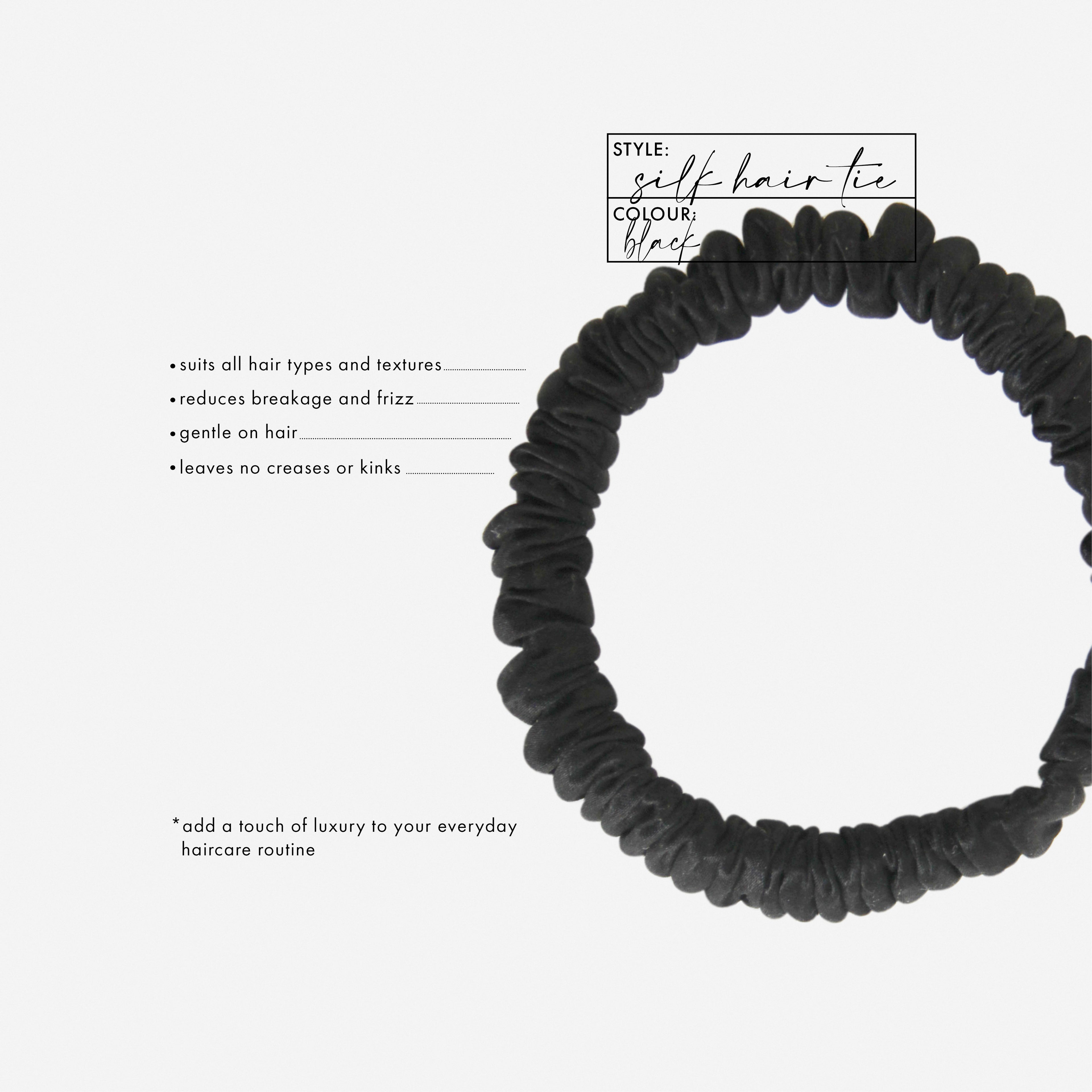 Set of 5 Black Silk Hair Ties in a Keepsake Tin