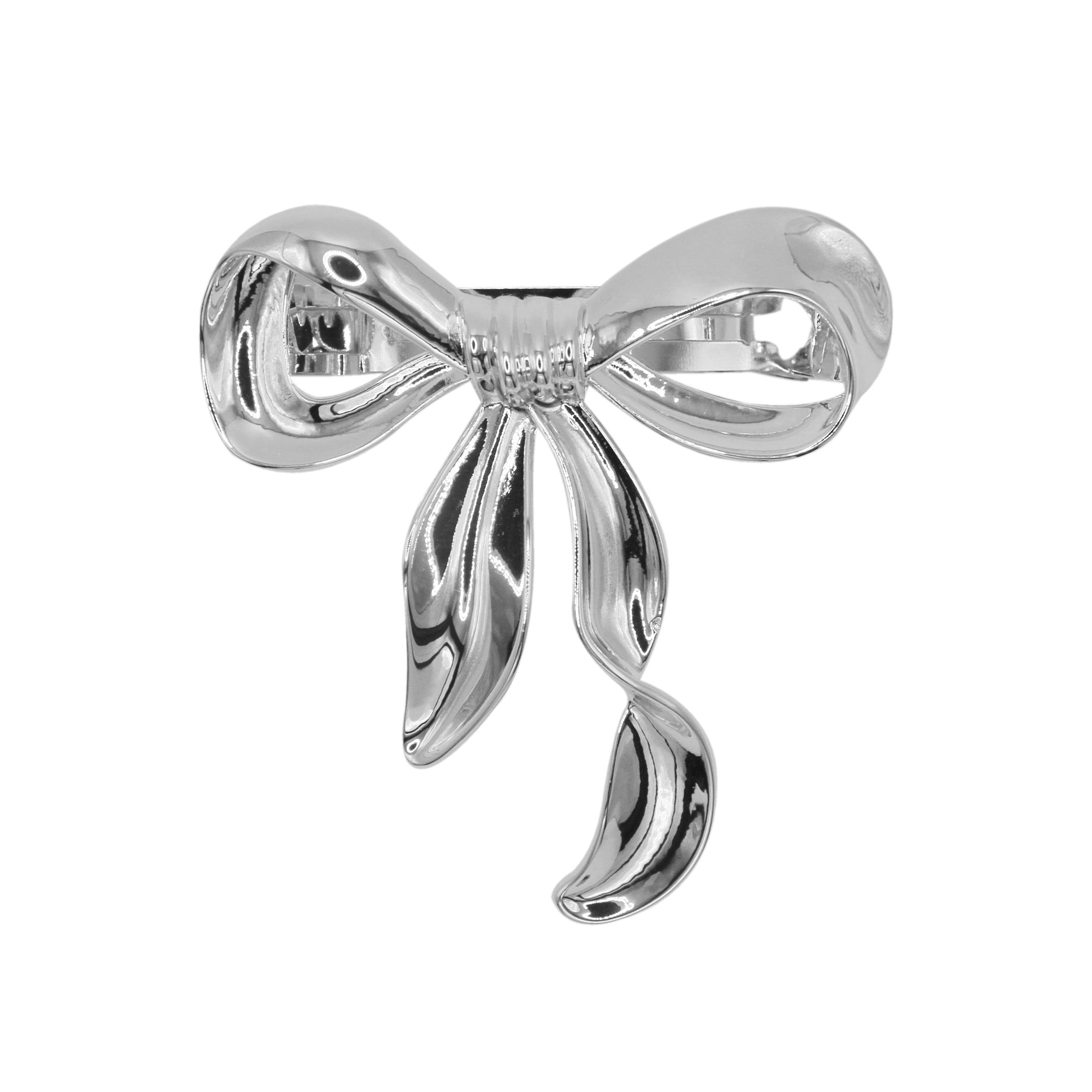 Silver Bow Hair Barrette