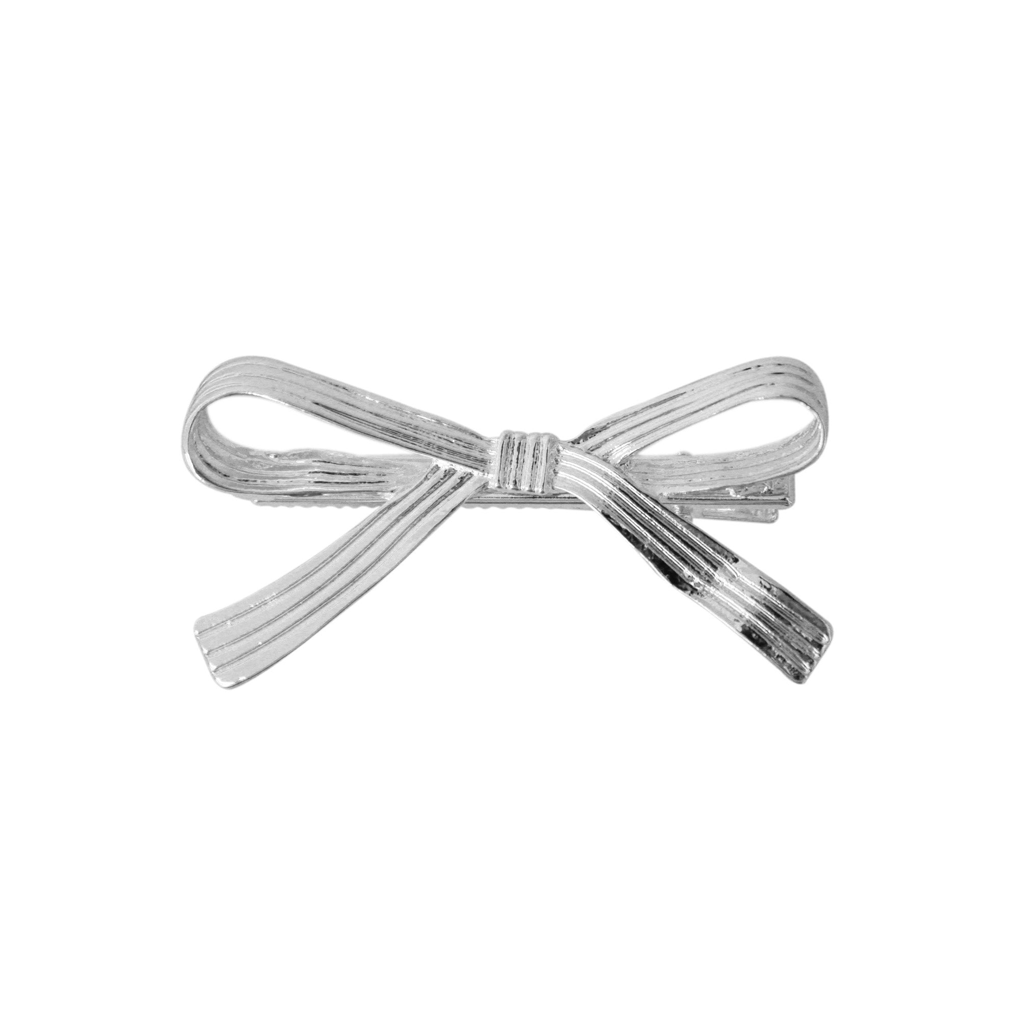 Silver Ribbon Bow Hair Clip