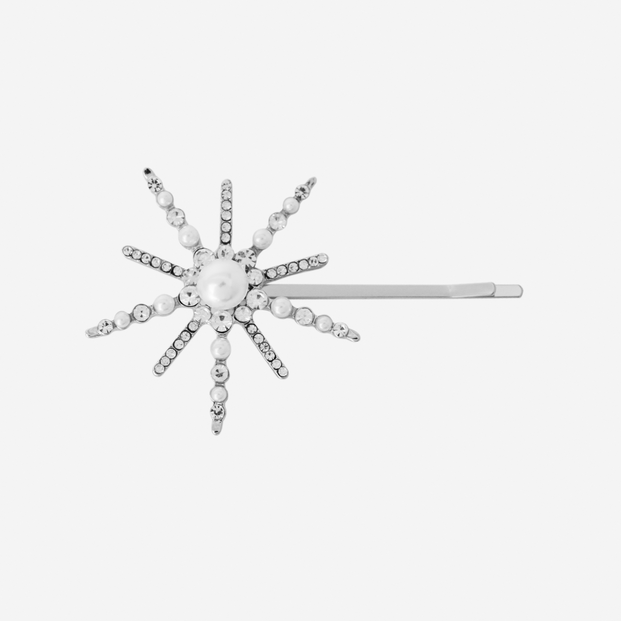 Silver & Pearl Crystal Star Hair Slide