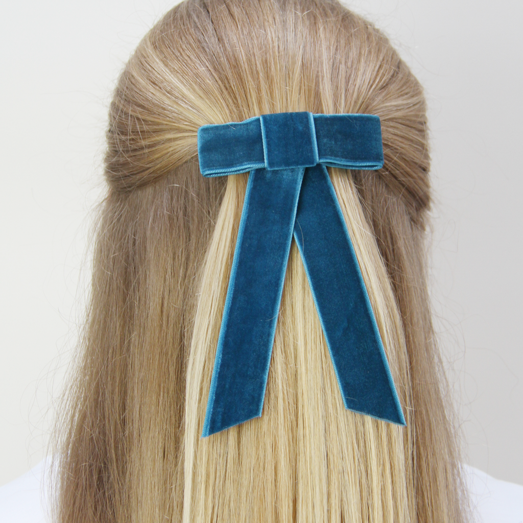 Teal Velvet Hair Bow