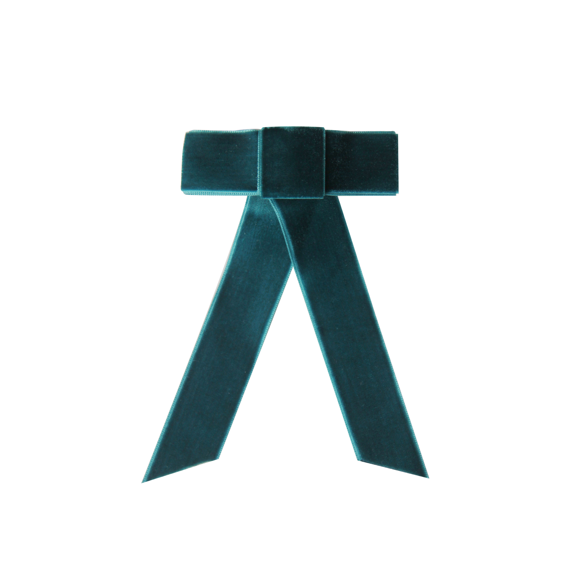 Teal velvet hair bow on a white background