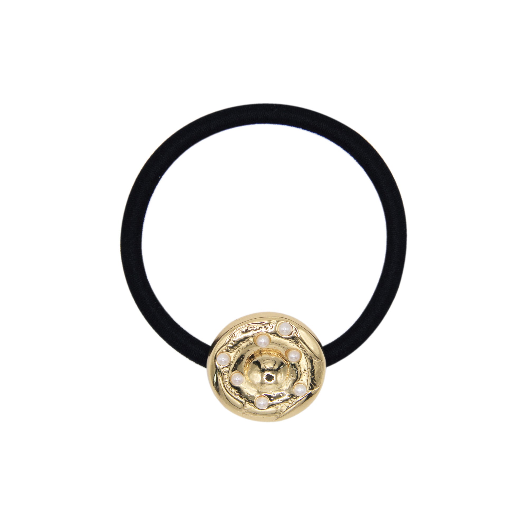 Vintage Gold & Pearl Button Hair Tie