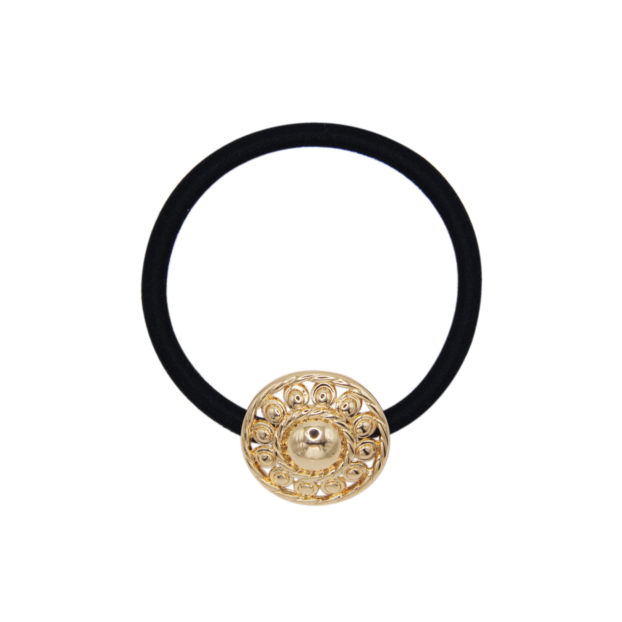 Vintage Gold Patterned Button Hair Tie
