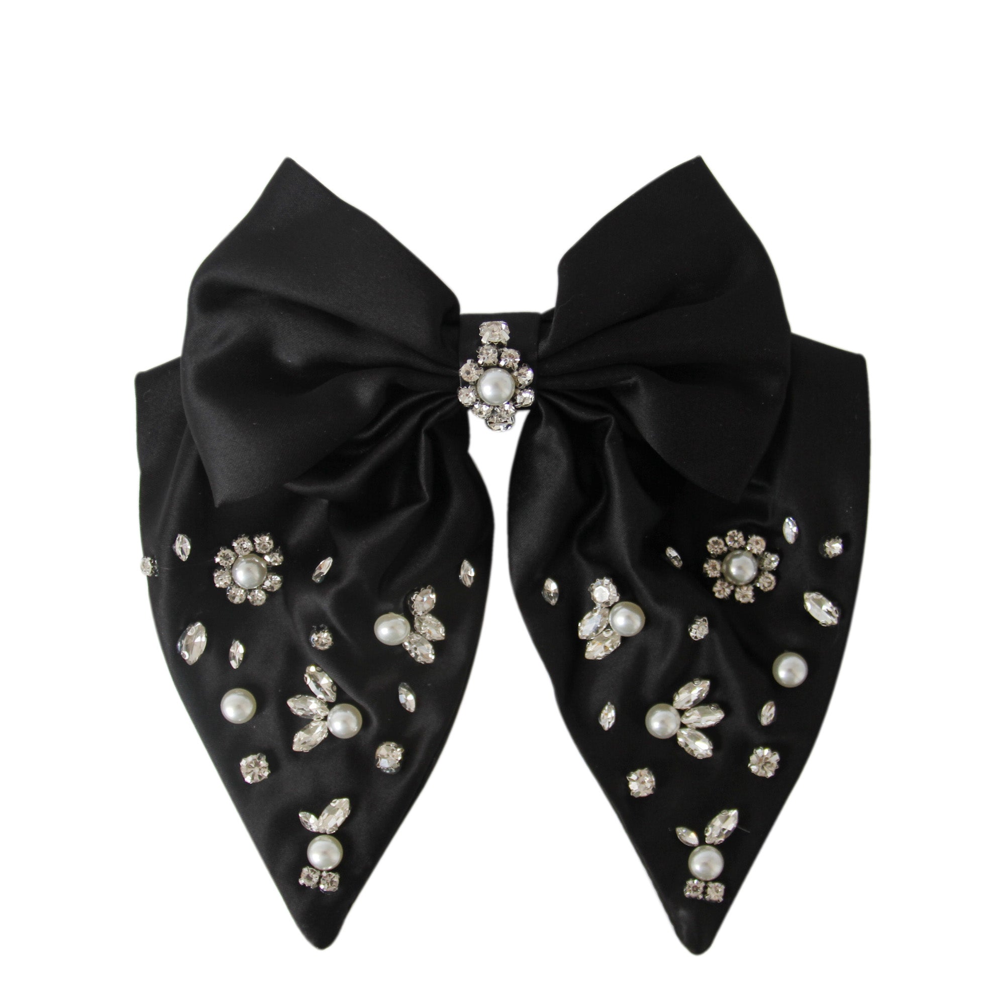 Crystal and Pearl Statement Black Hair Bow