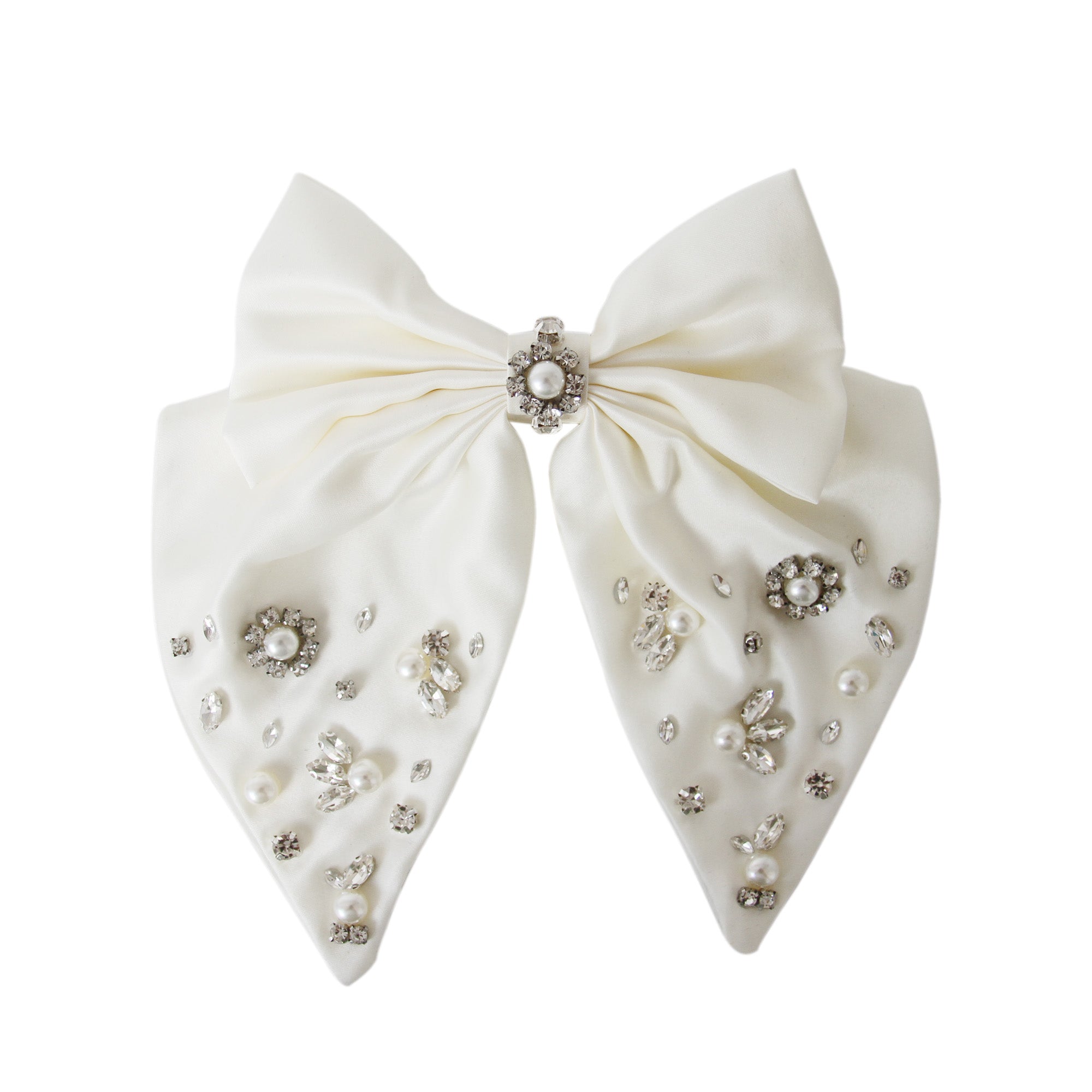Crystal and Pearl Statement Cream Hair Bow