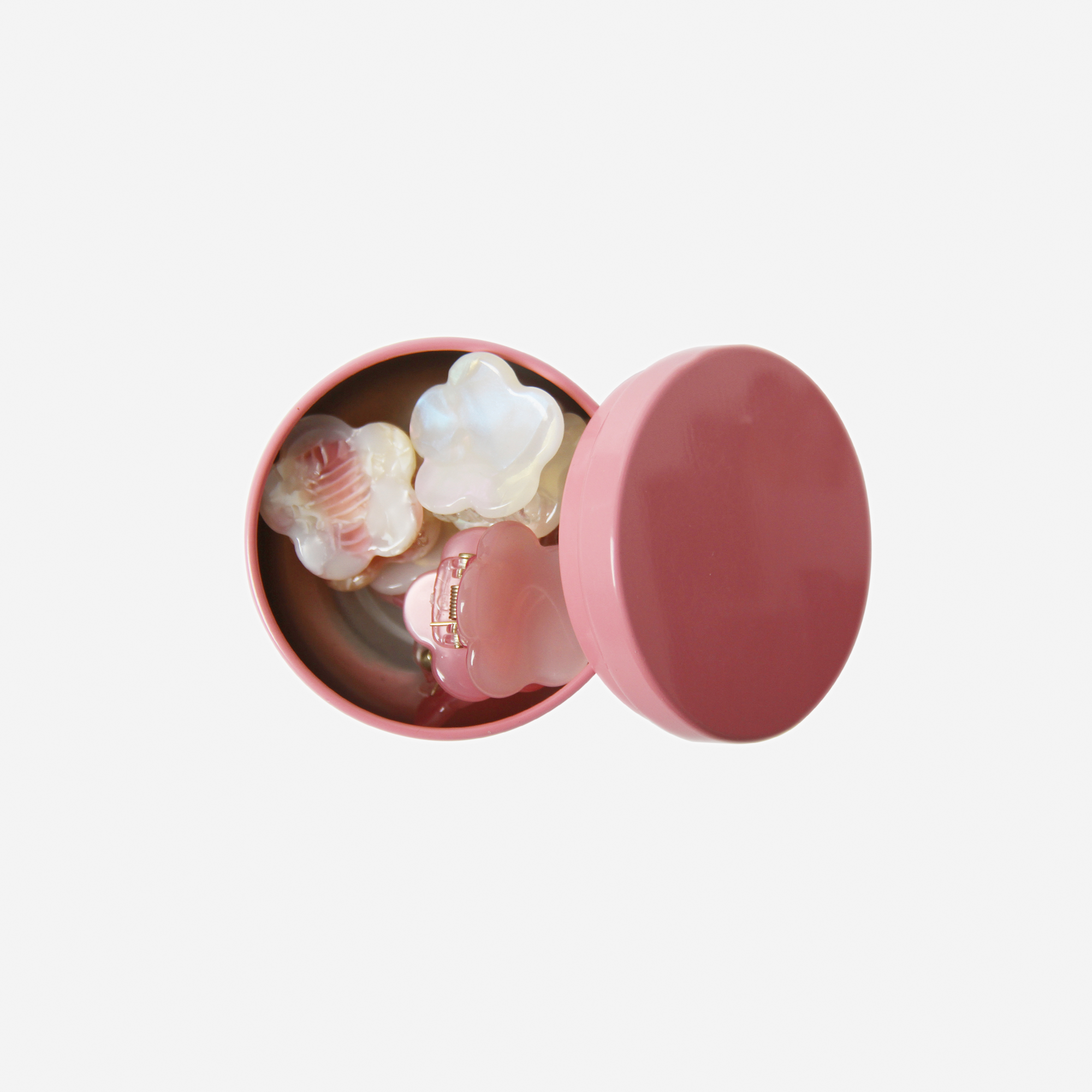 Set of 6 Flower Mini Hair Claws in a Pink Tin