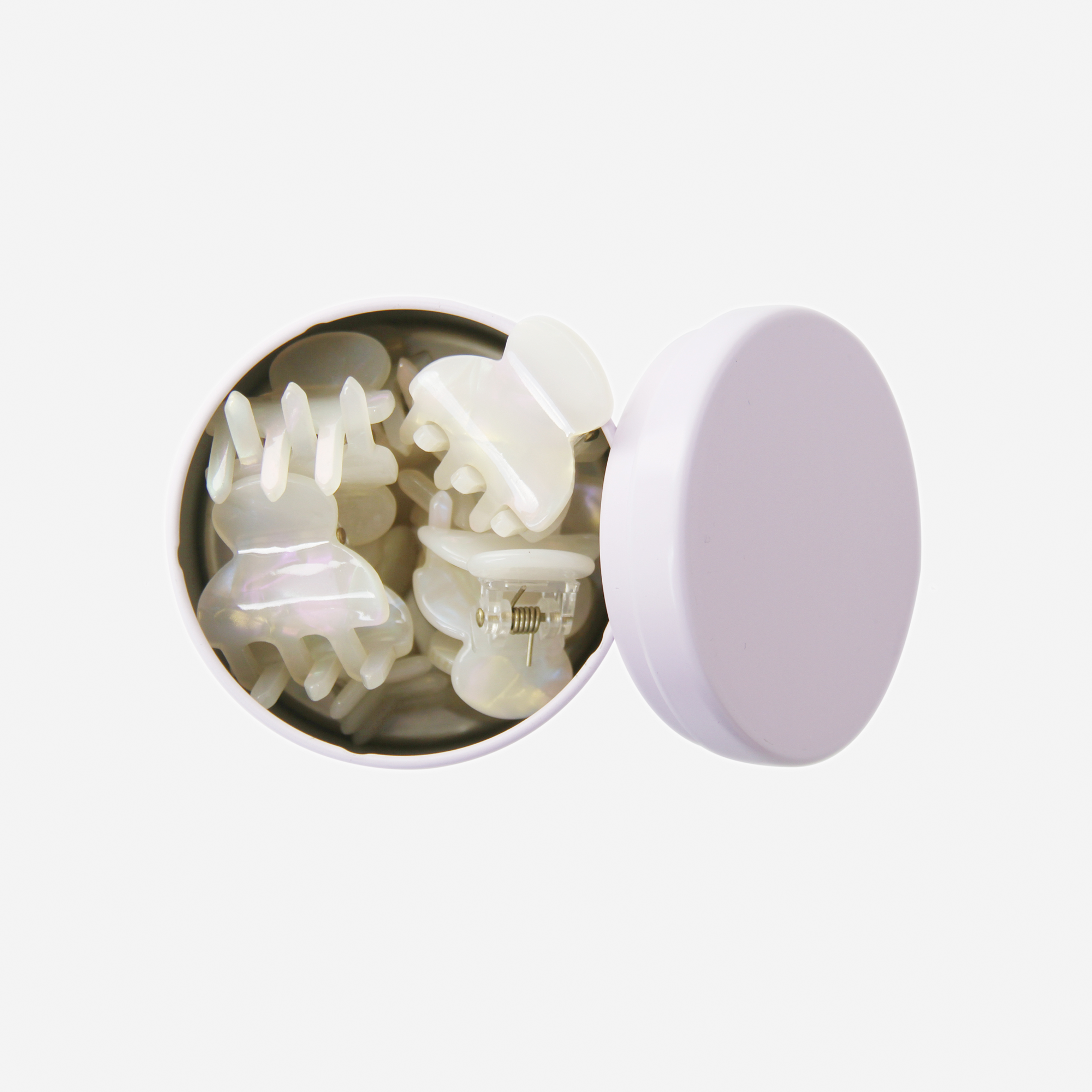 Set of 8 Pearlised Mini Hair Claws in a Purple Tin